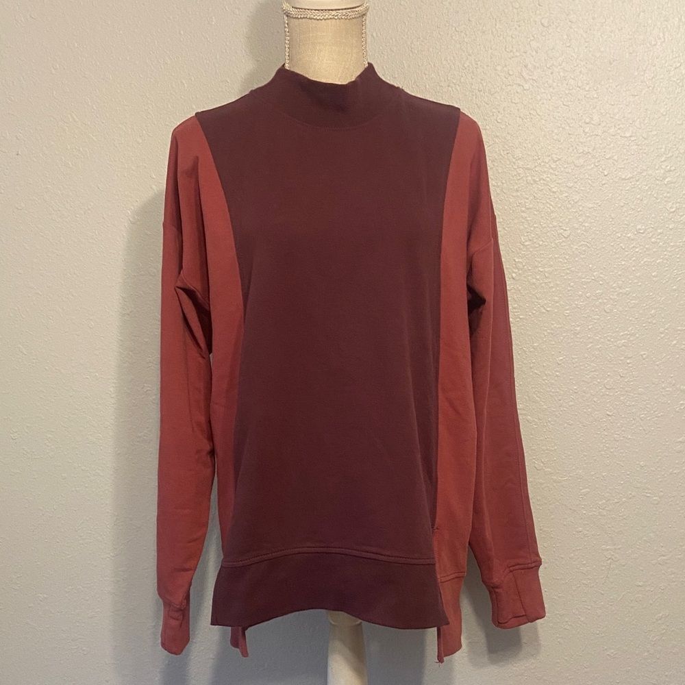 Athleta Burgundy & Pink Colorblock Mock Neck Sweatshirt Size Medium